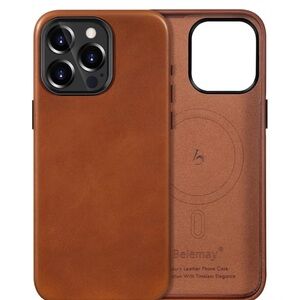 Used once Belemay IPhone 14 Pro Leather Case with Mag-Safe in Saddle Brown